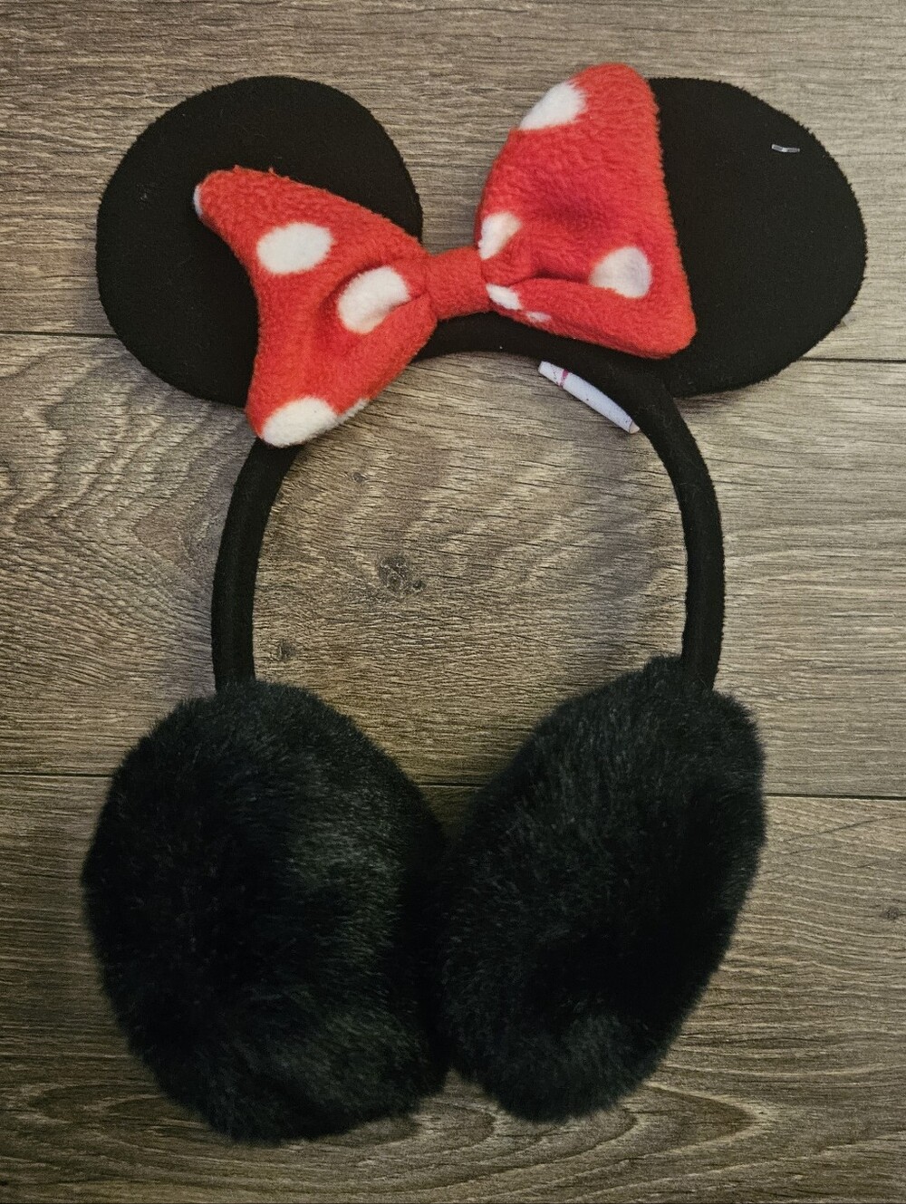 Disney Kids Black Ear Headband with Red Polka Dot Bow and Black Earmuffs